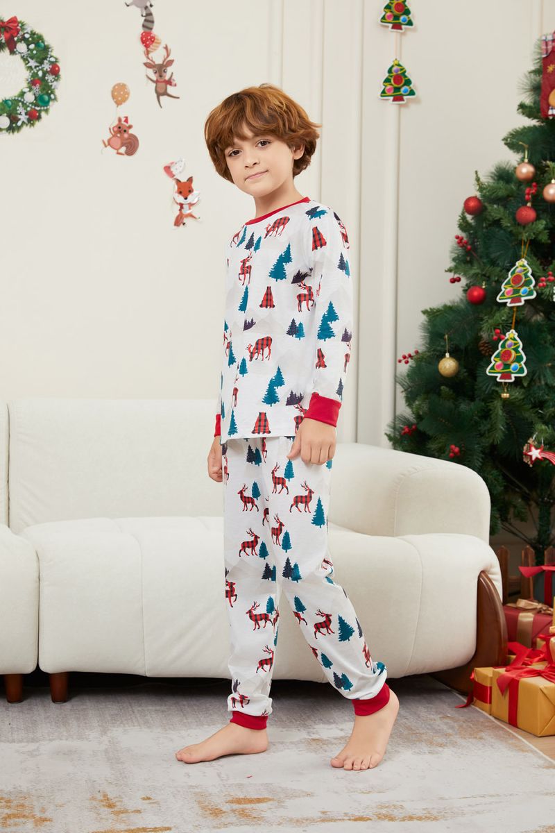 2025 Autumn Winter Christmas New Parent Child Pajamas White Printed Floral Fashion Home Set_voghion.com