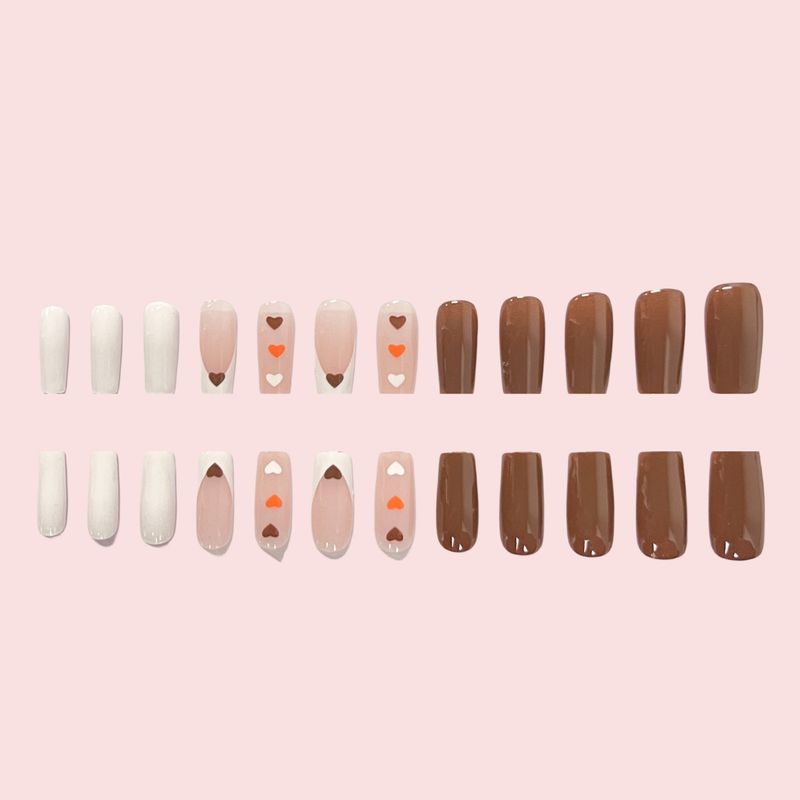 Valentine's Day Love Wears Water Pipe Armor, Gray Heart Shaped False Press On Nails_voghion.com