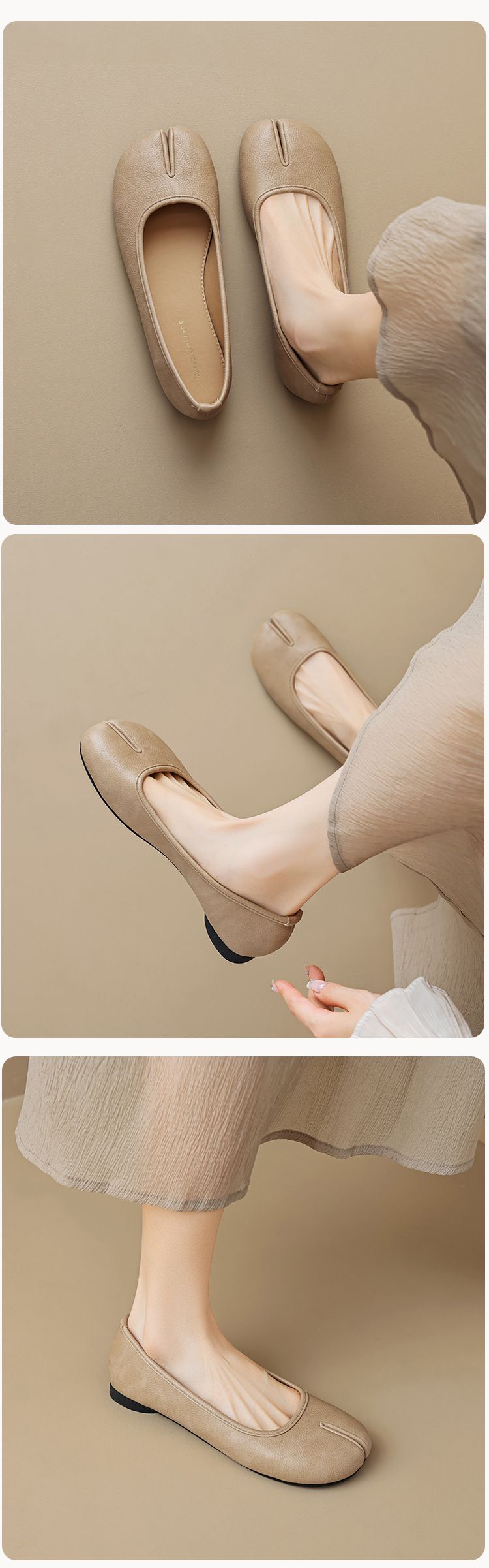 Pig's Trotters Split-toed Shoes Women's Shallow Mouth One-pedal Flat-soled Horseshoe Beanie Shoes Ballet Shoes_voghion.com