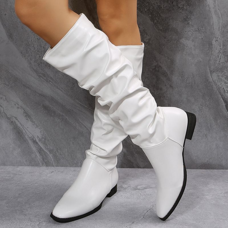 Suitable For All Seasons Plus Size Fashion For Women 2025 Autumn Winter New Solid Color High Tube Pull-On Low Heel Women's Boots_voghion.com