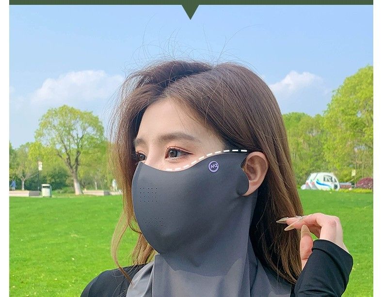New Ice Silk Sunscreen Women's Neck Integrated Breathable Hole Riding 3D UV Protection Traceless Mask_voghion.com