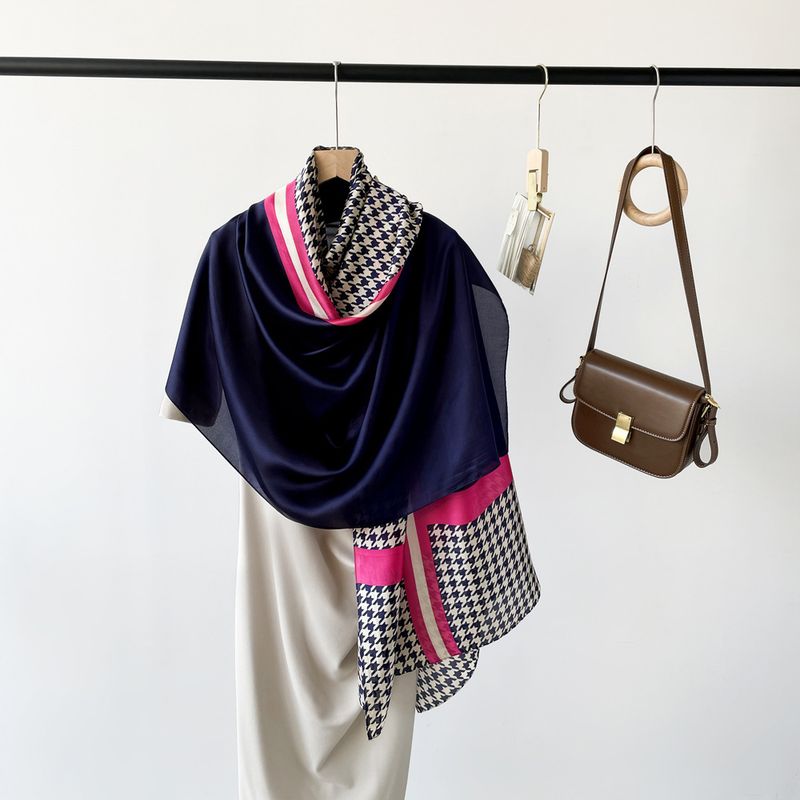 Nuovo scialle lungo in seta con griglia Thousand Bird, collo traspirante, protezione solare, sciarpa artistica sottile_voghion.com