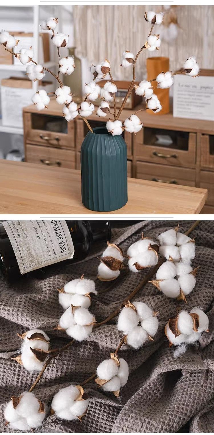 Bouquet de fleurs artificielles en coton de qualité supérieure – Tiges de coton séchées réalistes pour décoration intérieure, compositions de Noël et accessoires photo 48 cm_voghion.com