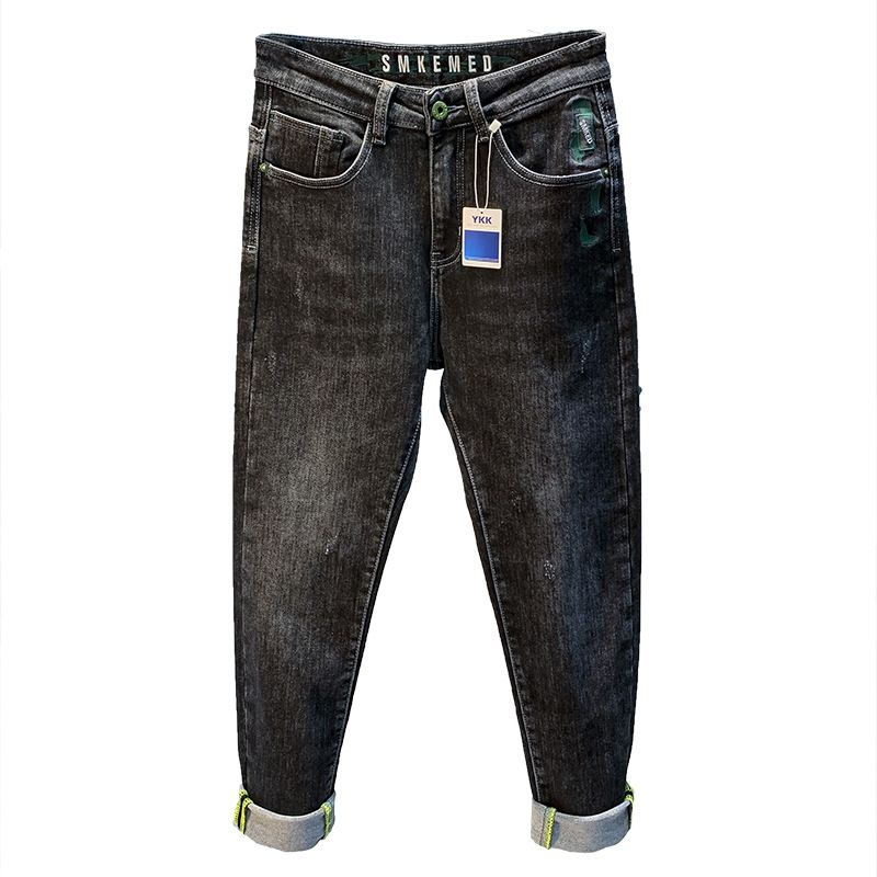 Jeans für Männer im Frühjahr 2024, High-End-Print-Trend, elastisch, leichter Luxus, kleines Bein, Haren American Long_voghion.com