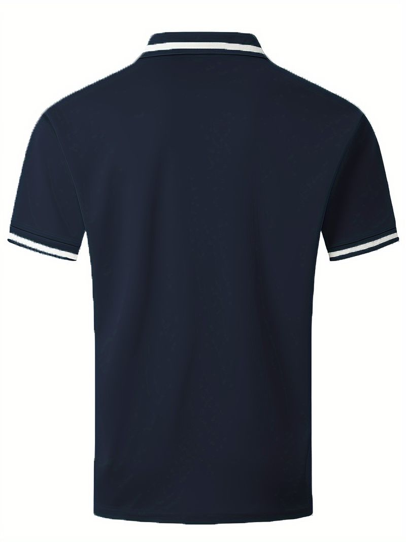 Sommer Lässig Atmungsaktiv Knopf Farbblock Tasche Herren Poloshirt Sportbekleidung_voghion.com