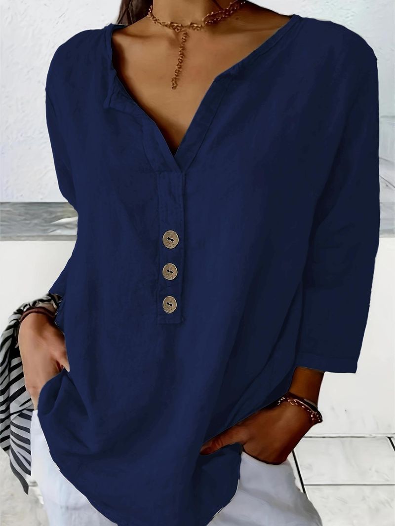 Camicia casual da donna con colletto a punta, tinta unita - Camicia classica con bottoni per l'uso quotidiano_voghion.com
