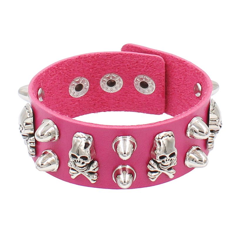Fashionable Multi-layer Leather Wide Bracelet Personalized And Domineering Skeleton Rivet Punk Street Dance Bracelet Accessory_voghion.com