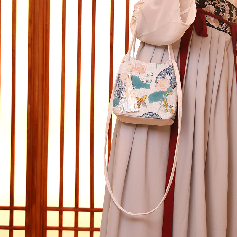 Antieke stijl literaire Hanfu tas, Chinese stijl een schouder bedrukte Hanfu tas, Crossbody Fairy kleine frisse stoffen tas, kleine vierkante tas_voghion.com