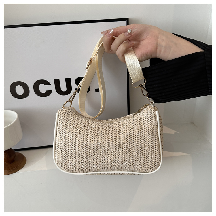 Borsa piccola in tessuto estivo Borsa da donna sotto le ascelle in tessuto erba alla moda e alla moda, borsa a tracolla singola con texture unica_voghion.com