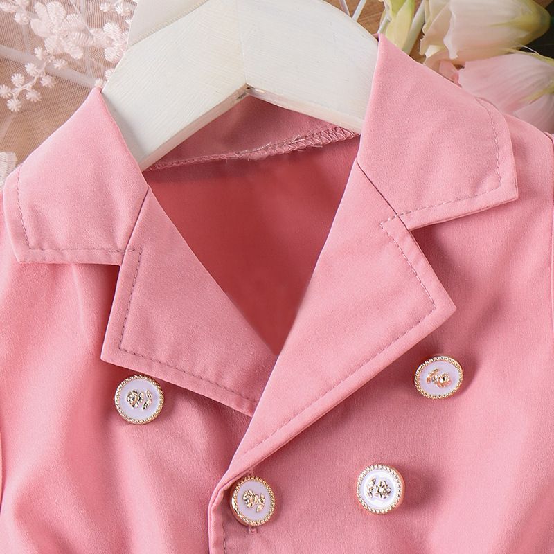 Kid's Clothing Girls Sleeveless Stand Up Collar Buttoned Suit Mesh Princess Skirt Belt Two Piece Suit_voghion.com