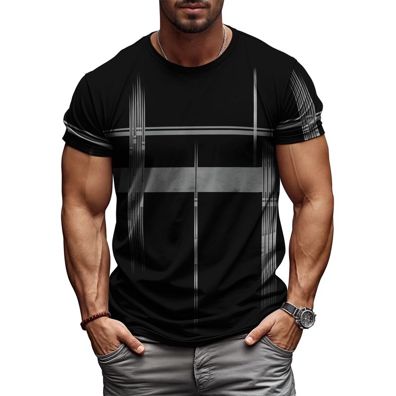 2025 Modern Mens Graphic T Shirt Stripe Geometry Design Summer Streetwear Short Sleeve Tee Hipster Harajuku Style Breathable Cot_voghion.com