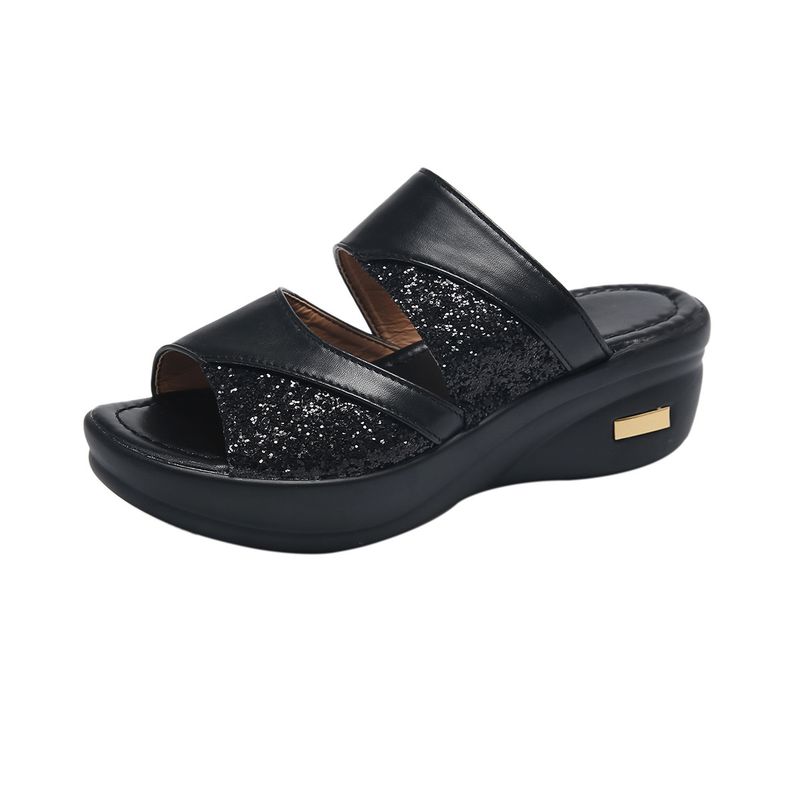 Large Size Wedge Sandals For Women's Summer New Style, Sequined Fish Mouth, Thick Sole, Outer Slippers_voghion.com