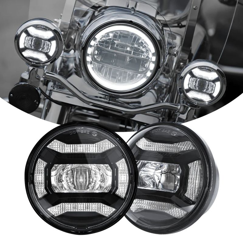 High Performance 4.5" 30W LED Passing Lamps Round Fog Lights For Harley Motorcycle Fog Light Assemblies Super Bright_voghion.com