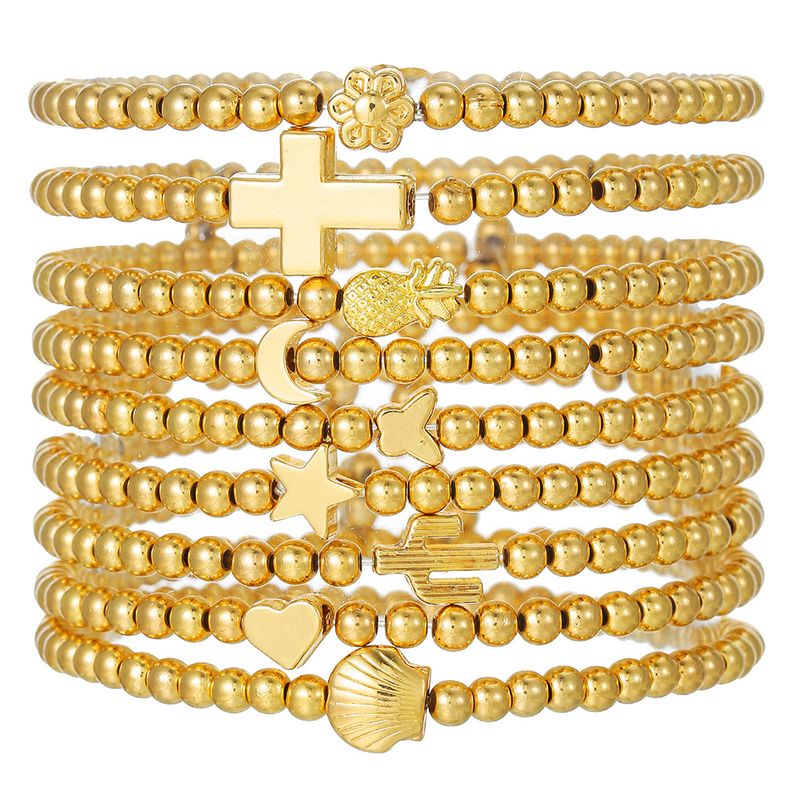 Beaded Stacked Bracelet Female Elastic Moon Cross Cactus Shell Love Bracelet Female_voghion.com