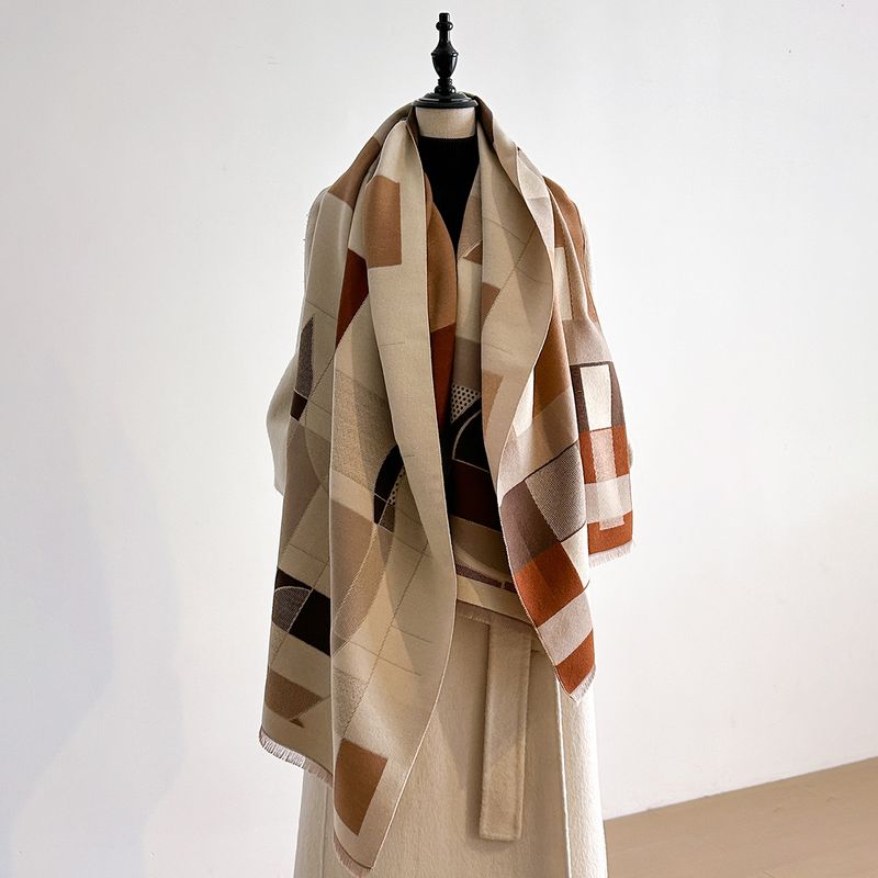 Women's Trendy High-End Elegant Scarf Cashmere High-Value Design Geometric Print Shawl_voghion.com