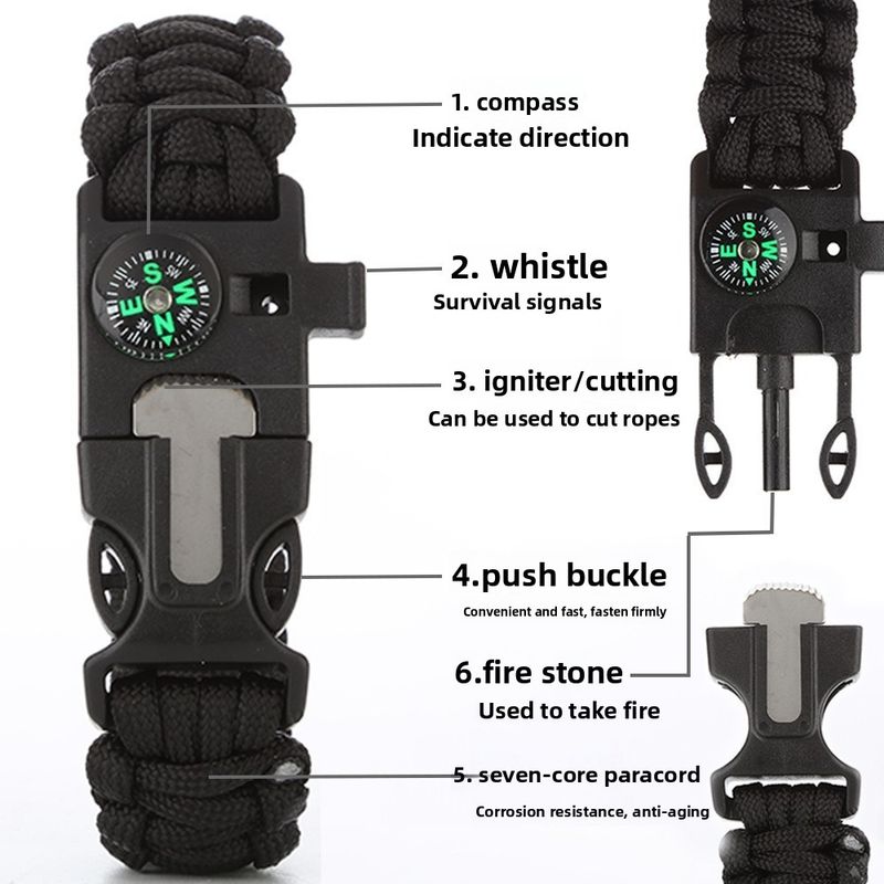 Survival Multifunctional 5-in-1 Outdoor Paracord Camping Adventure Seven-Core Bracelet_voghion.com