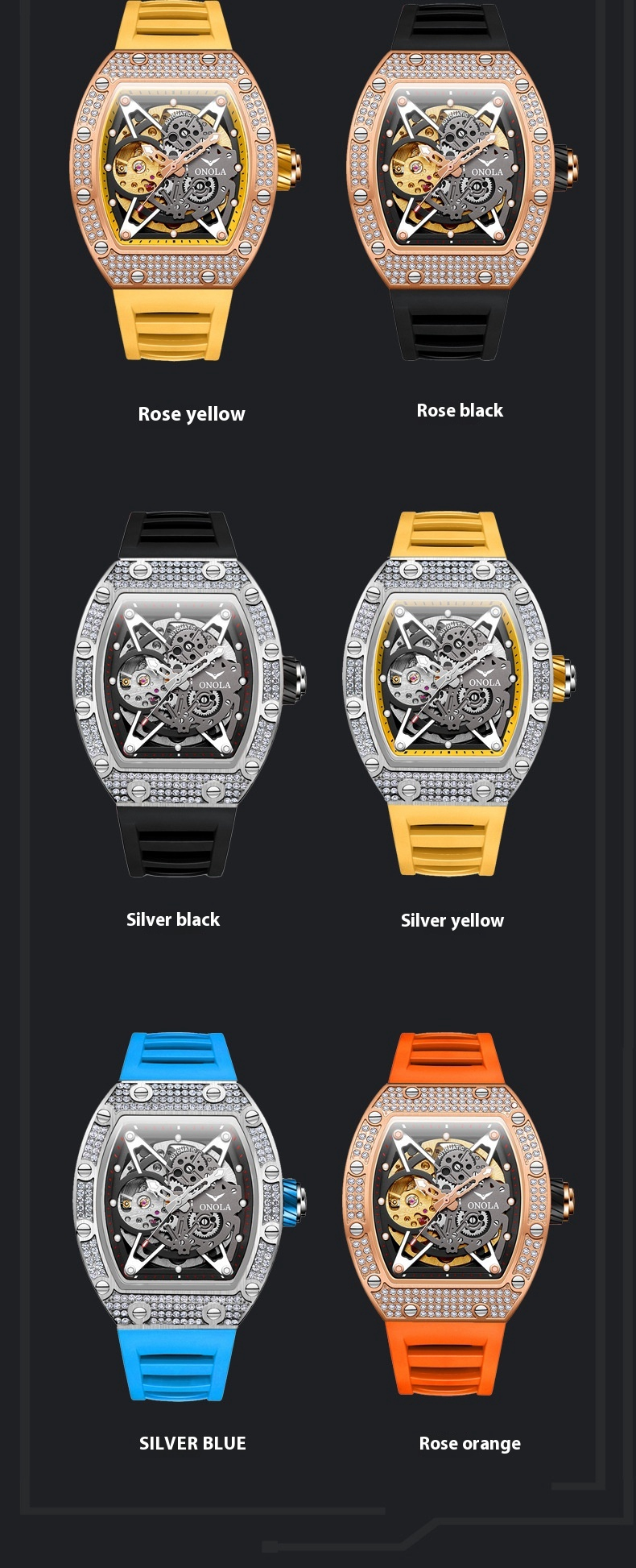 Fashion Diamond New Aurona/ONOLA Live Full Automatic Mechanical Watch Men's Silicone Tape Waterproof_voghion.com