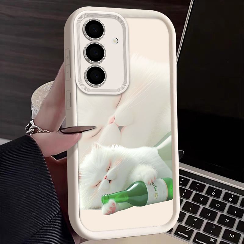 Custodia per telefono con gatto ubriaco carino per Samsung Galaxy A15 A55 A35 25 S25 S24 S23 S22 S21 S20 Ultra FE Note 20 Plus 5G Cover morbida in silicone_voghion.com