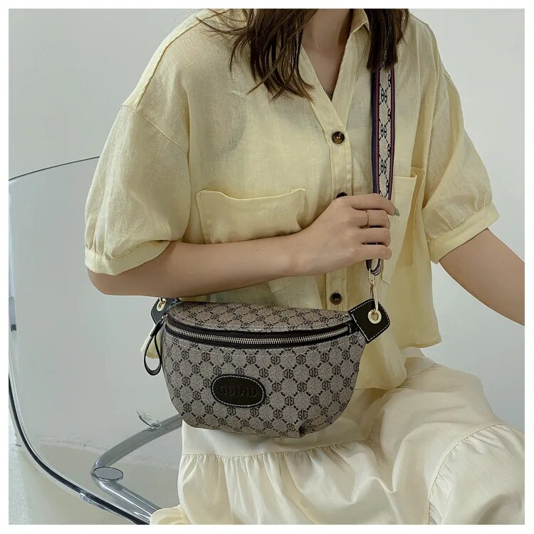 Geo Pattern Fanny Pack, Elegant Zipper Front Sling Versatile Chest Bag_voghion.com