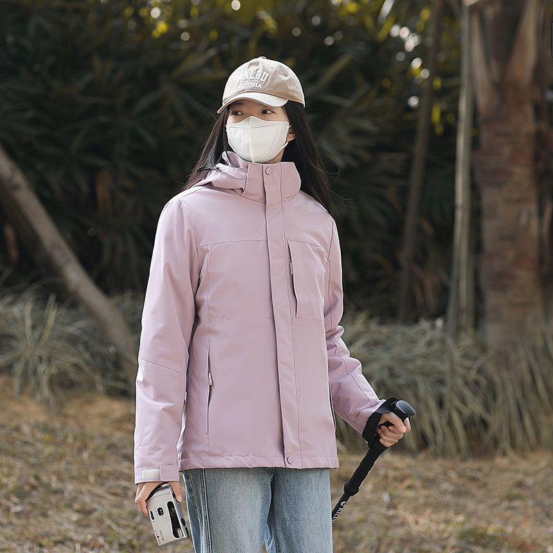 Giacca da trekking con cappuccio staccabile, tinta unita, antivento e impermeabile, alla moda, per sport all'aria aperta, primavera e autunno_voghion.com