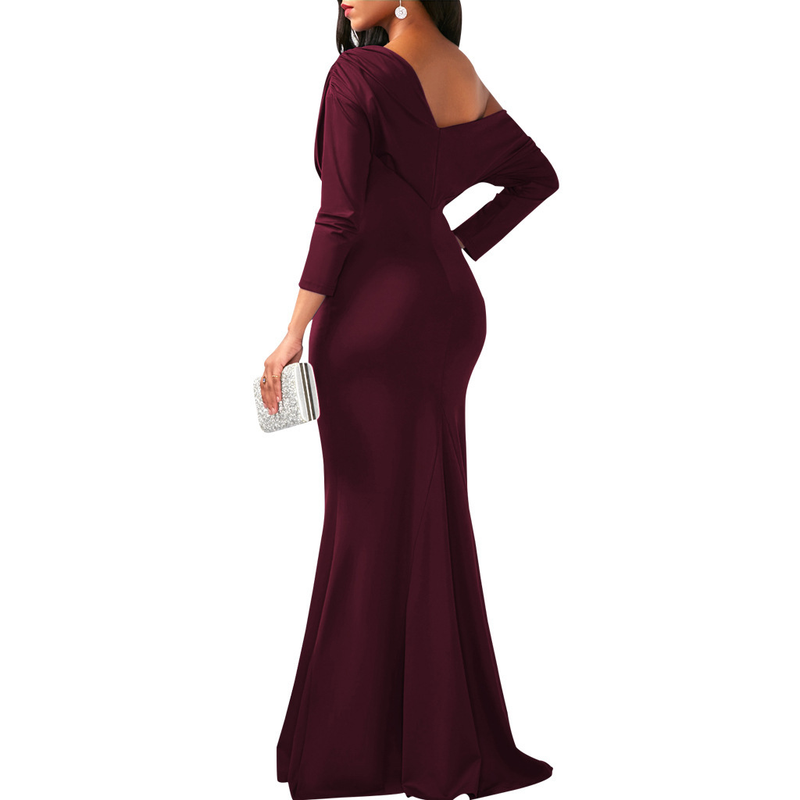 Rochie sexy pentru femei, cu mânecă scurtă, ușor șifonată, cu umeri oblici în față_voghion.com
