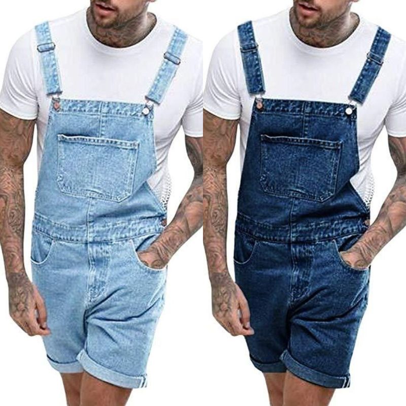 Men's Clothing Retro Men's Denim Ripped Shorts Overalls_voghion.com