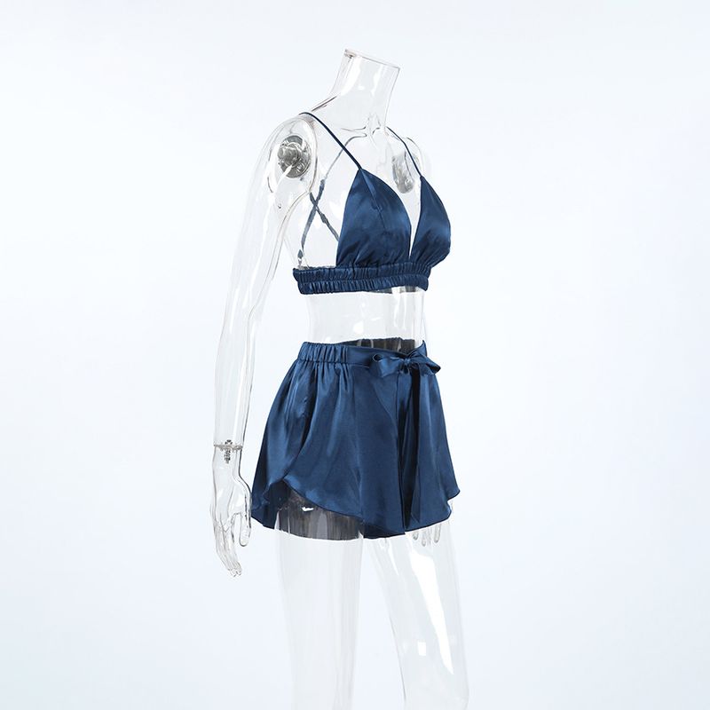 Women's Sleepwears New Underwear Shorts Nightgown Three Piece Set Silk Home Clothes Spring Satin Feather Pajamas_voghion.com