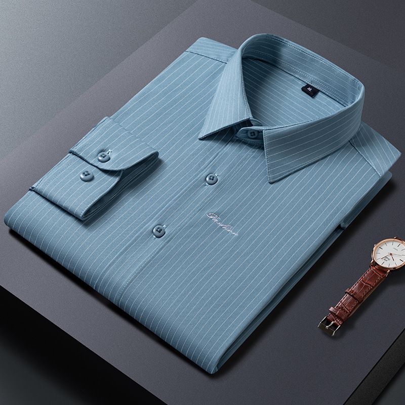 Jarní a podzimní nová pánská košile s dlouhým rukávem a klopou, slim fit, módní vyšívaný proužek, korejská edice, ležérní košile, trendy_voghion.com