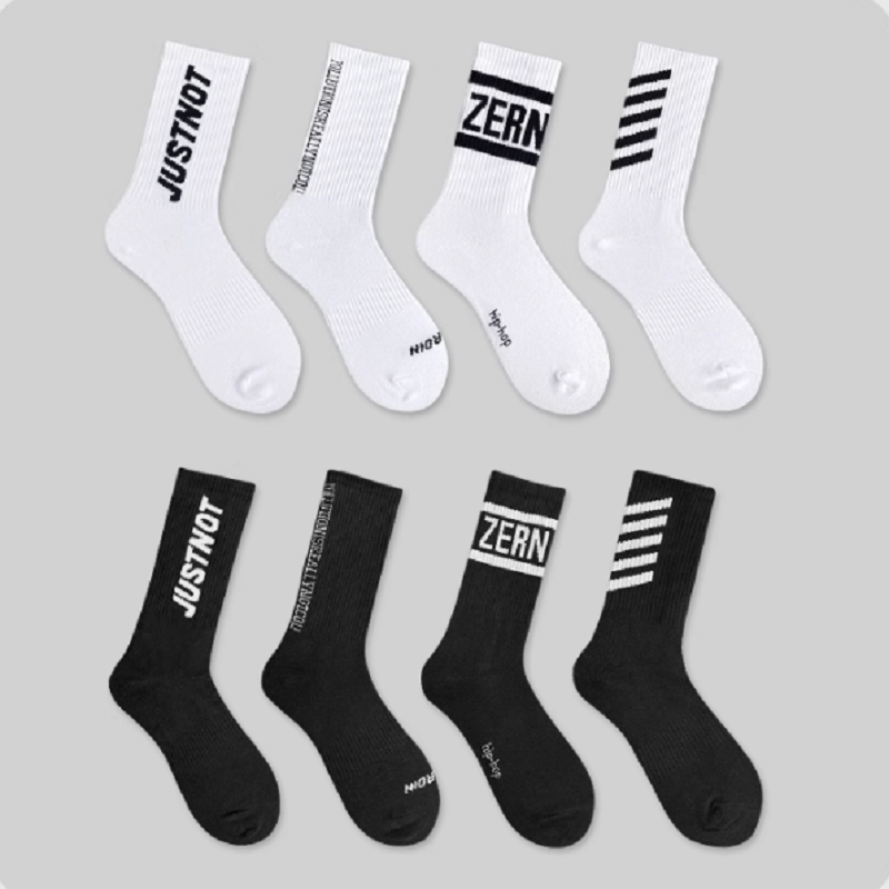 4 pairs/8 pairs comfortable and versatile trendy letter lovers basketball breathable mid length sports men's socks_voghion.com