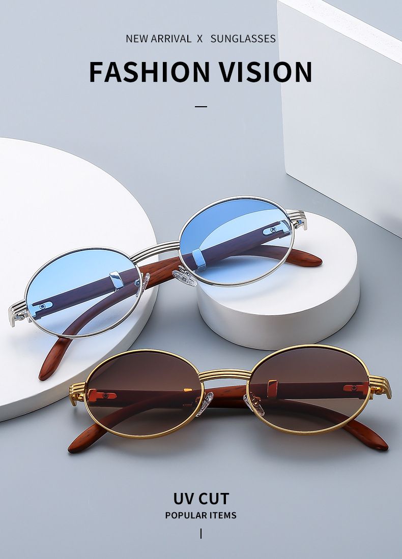 Retro sunčane naočale s drvenim uzorkom - Ovalne UV400 zaštite | Vintage unisex dizajn i lagani acetatni okvir_voghion.com