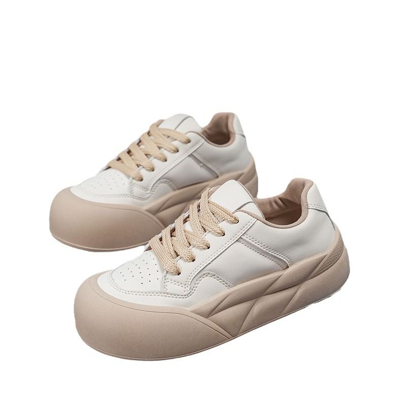 Frühlingsneues Board für Studentinnen: Lässige und vielseitige Modeschnürschuhe mit niedrigem Schnitt und dicker Sohle, Wolkenweiß, Single_voghion.com