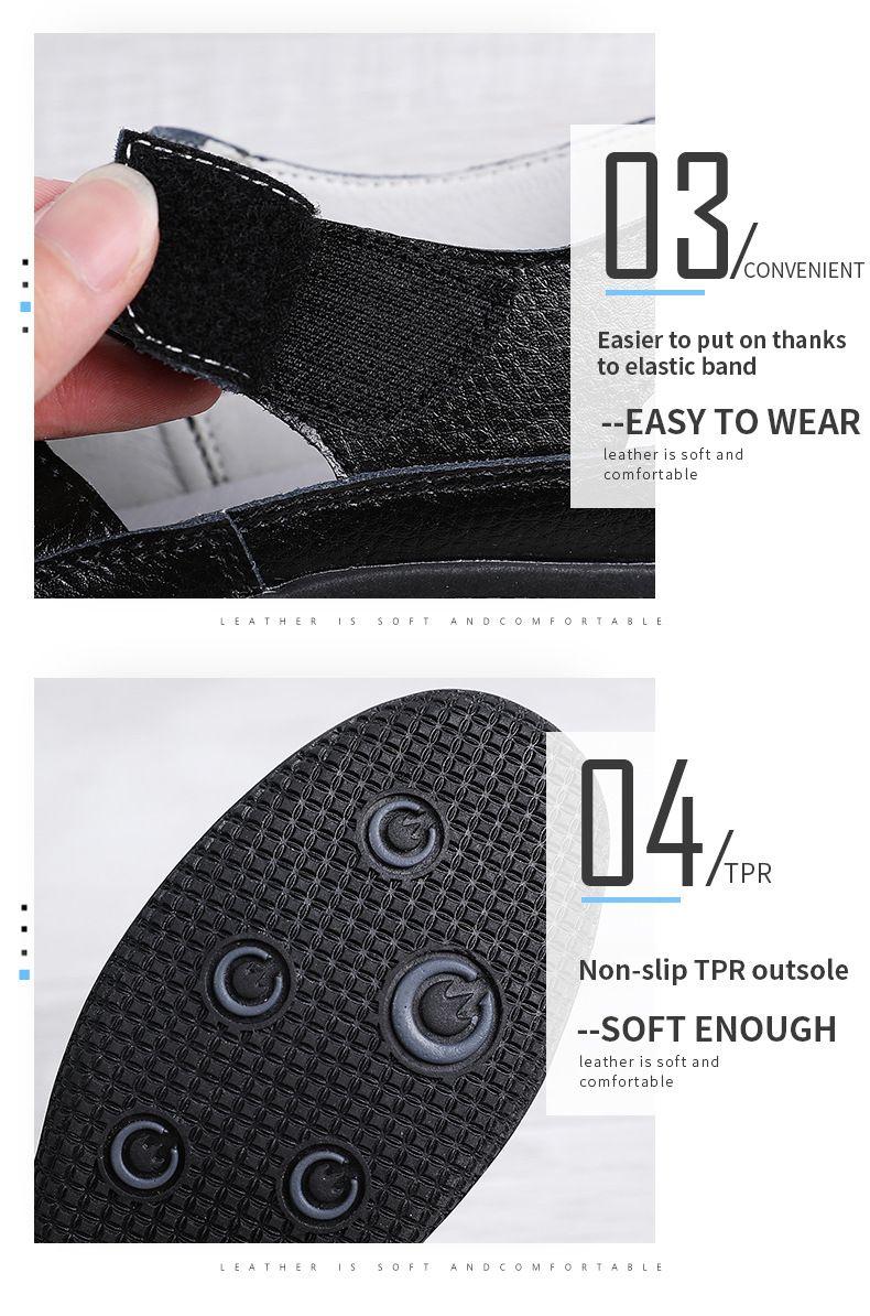 Sandalias de verano de piel auténtica para mujer, cómodas, con punta redonda y suela blanda hueca para mujer_voghion.com