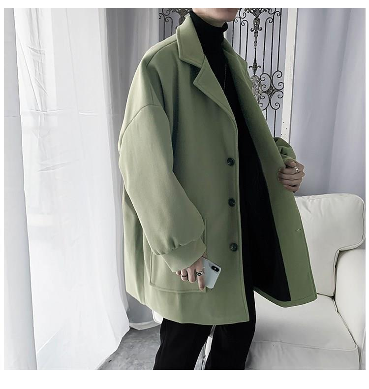 Coat male ins autumn winter youth jacket male solid color tooling students Korean version loose gown_voghion.com