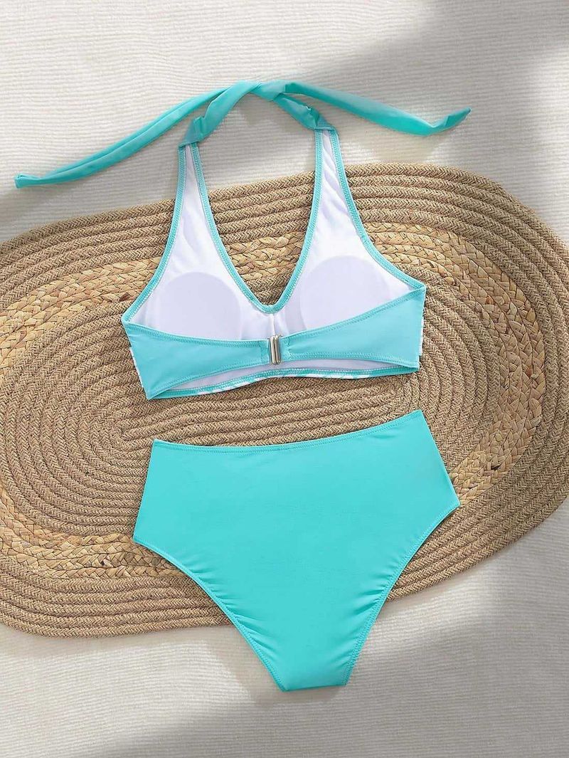 Bikini de cintura alta ajustado para mujer, estilo conservador, para natación, deportes de aguas termales y ocio._voghion.com