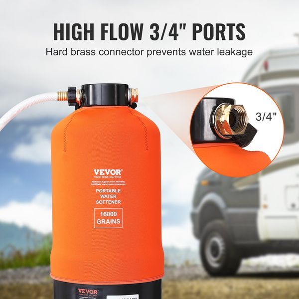 RV Water Softener, 16,000 Grain Portable Water Softener, With 3/4' Brass Fittings And 42' Hose, Soften Hard Water Filter System For RVs, Trailers,_voghion.com