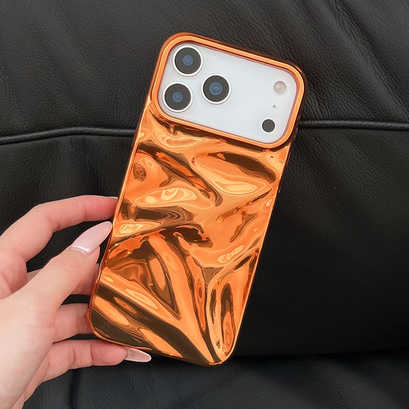 Plating Cosmic Orange 3D Water Ripple Pattern Hülle für iPhone 17 Pro Max 16 15 Air 14 13 12 11 Fashion Phone Back Cover_voghion.com