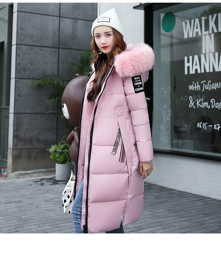Women's Clothing Color Big Hair Collar Long Cotton-Padded Jacket Fashion Slim Cotton-Padded Jacket_voghion.com