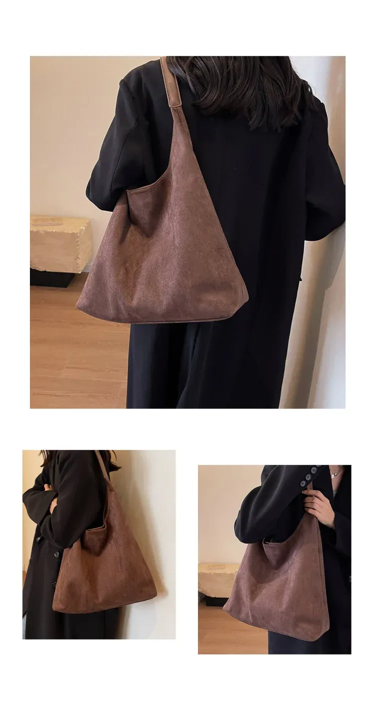Borse a tracolla vintage da donna, grandi capacità, tinta unita, semplici, casual, da pendolare, retrò, per la spesa_voghion.com