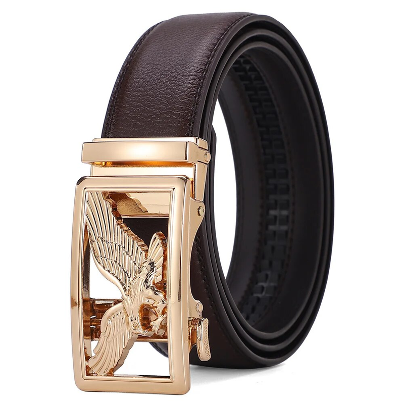 Genuine Leather Men's Belt Golden Gray Automatic Eagle Buckle Belts for Man High Quality Designer Waist Strap 3.5 CM Big_voghion.com