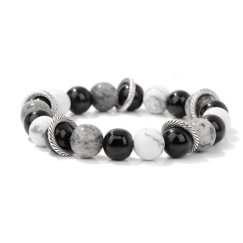 Bracciale da uomo in pietra mappa con perline naturali da 10 mm, turchese bianco, stile rock punk, stile gentiluomo_voghion.com