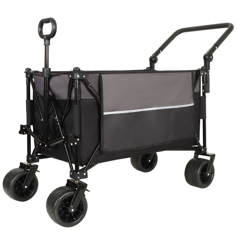 Multi-Functional Push-Pull Folding Wagon Cart With Rotating Handle & 360° All-Terrain Wheels – Heavy-Duty, Adjustable Design, Large Capacity For Transport, Groceries, And Outdoor Use, Black- Gray_voghion.com