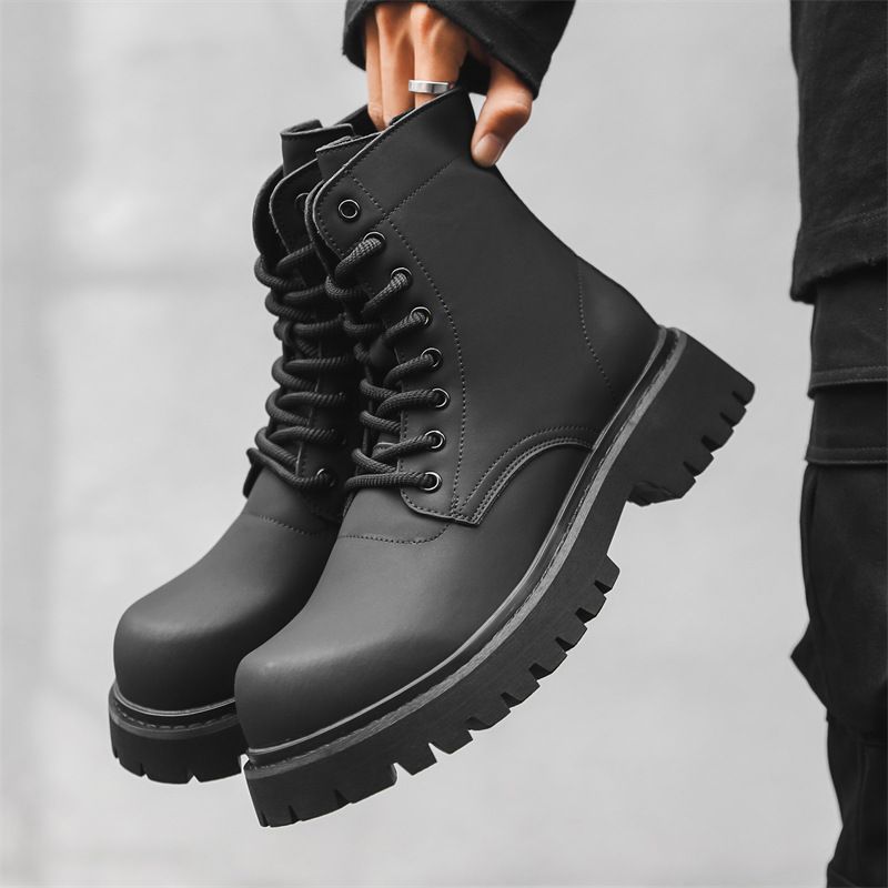 Lokomotiven-Werkzeugstiefel, hohe Spitze, dicke Sohle, erhöhte Martin-Stiefel, Outdoor-Wanderstiefel für Herren_voghion.com