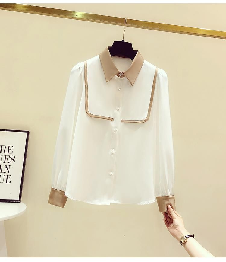Damenbekleidung Frühlingsneues Langarmhemd für Damen mit kontrastierendem Kragen, modischem Temperament, stilvollem Design, Nischenoberteilen_voghion.com