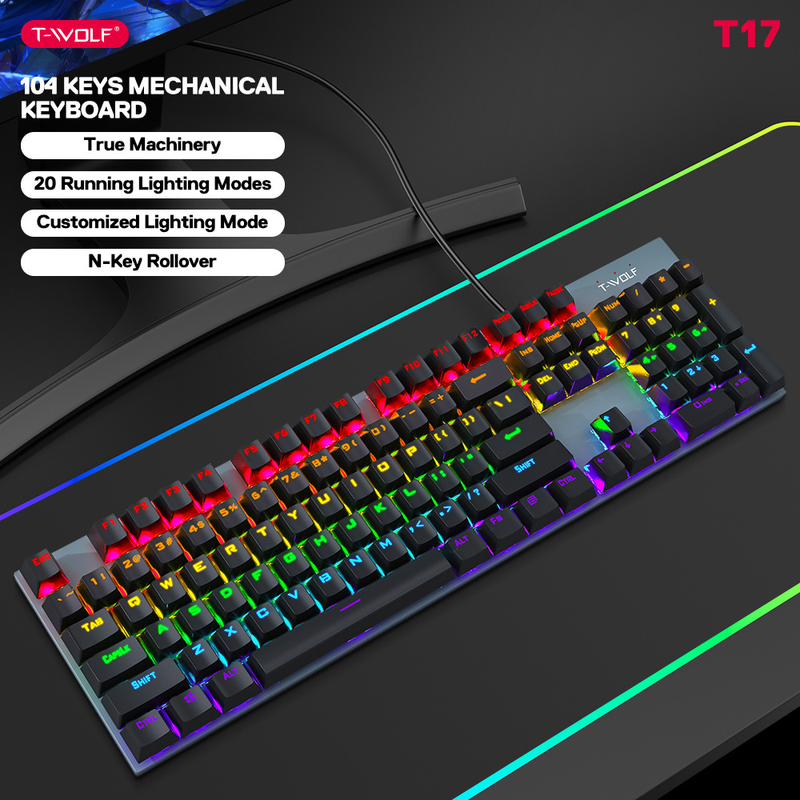 Thunderwolf T17 true mechanical keyboard, esports game, metal RGB glowing laptop, desktop computer, punk keyboard_voghion.com