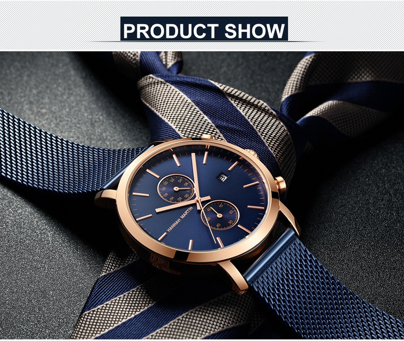 Men's Stainless Steel Waterproof Quartz Watch With Date Function, 44.5mm Round Dial, Mineral Glass, Casual & Business Style_voghion.com