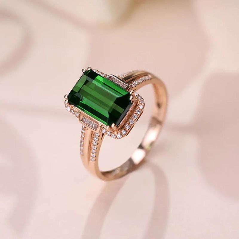 Natürlicher quadratischer grüner Turmalinring für Damen, luxuriöses Sterlingsilber mit Smaragd und Smaragd eingelegt, verstellbare Öffnung_voghion.com