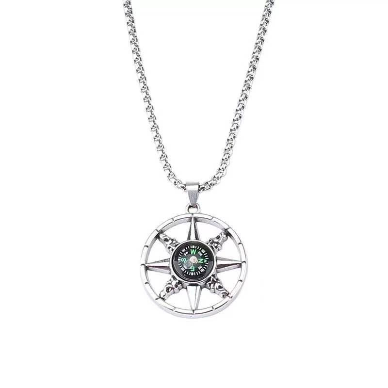 Men's and women's fashion jewelry retro punk rock party Creative compass Necklace pendant_voghion.com