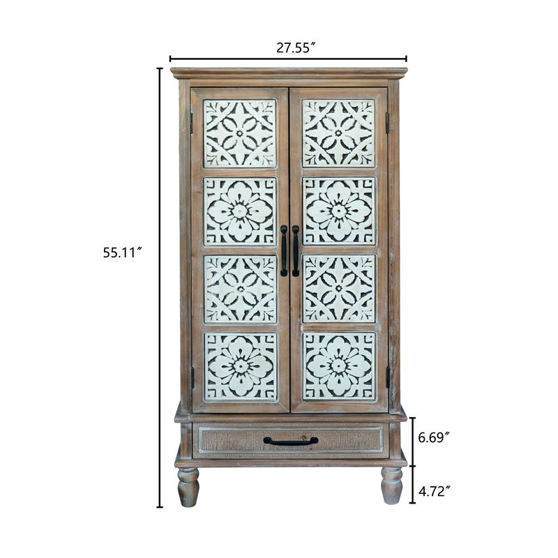 55.12'' Tall Tower Storage Cabinet - Rustic Wood Sideboard Pantry Cabinet - Versatile Buffet Cabinet With Storage For Home Decor And Organization Chic Cabinet With Two Doors And A Drawer_voghion.com