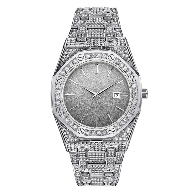 Hip Hop Männer Marke Voller Diamant Gold Datum Geschenke Uhr_voghion.com