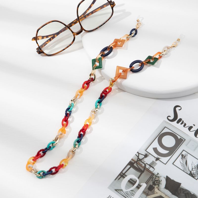 Fashionable Trendy Colorful Mixed Color Glasses Geometric Ring Buckle Hanging Chain Acrylic Resin_voghion.com